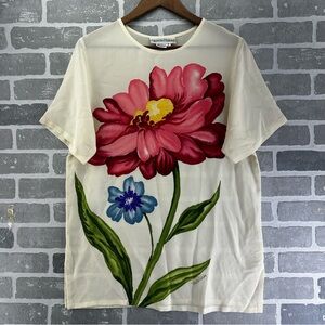 Diane Von Furstenberg White Large floral Silk Oversized Top Size Small